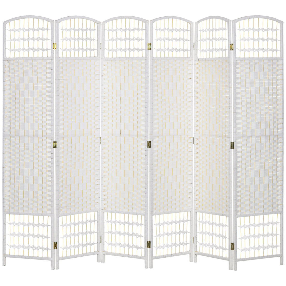 6 Panel Room Divider, Folding Privacy Screen, 5.6' Room Separator, Wave Fiber Freestanding Partition Wall Divider For Rooms, Home, Office, White White Bamboo