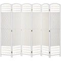 6 Panel Room Divider, Folding Privacy Screen, 5.6' Room Separator, Wave Fiber Freestanding Partition Wall Divider For Rooms, Home, Office, White White Bamboo