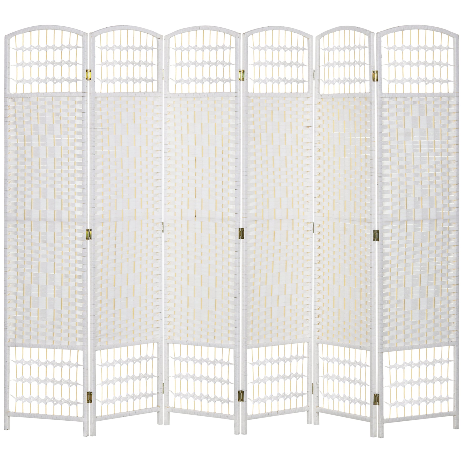 6 Panel Room Divider, Folding Privacy Screen, 5.6' Room Separator, Wave Fiber Freestanding Partition Wall Divider For Rooms, Home, Office, White White Bamboo