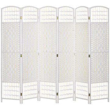 6 Panel Room Divider, Folding Privacy Screen, 5.6' Room Separator, Wave Fiber Freestanding Partition Wall Divider For Rooms, Home, Office, White White Bamboo