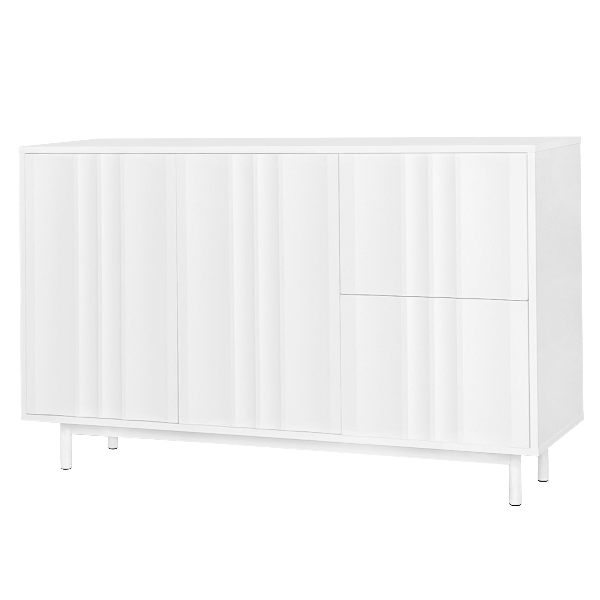 Wave Pattern Storage Cabinet With 2 Doors And 2 Drawers, Adjustable, Suitable For Study,Entrance And Living Room White Mdf