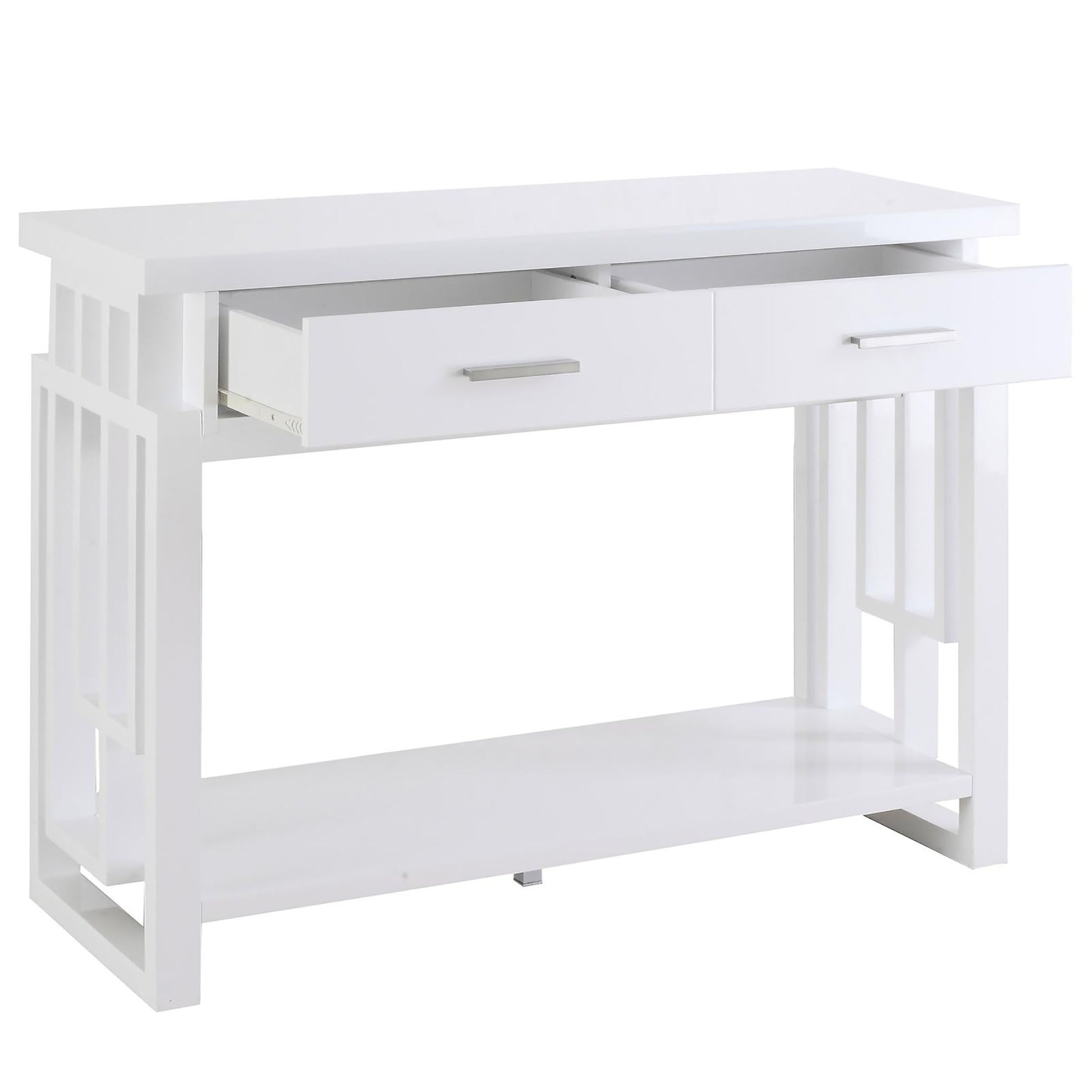 Glossy White 2 Drawer Sofa Table White Primary Living Space Transitional Rectangular Drawers Console Tables Glossy Wood