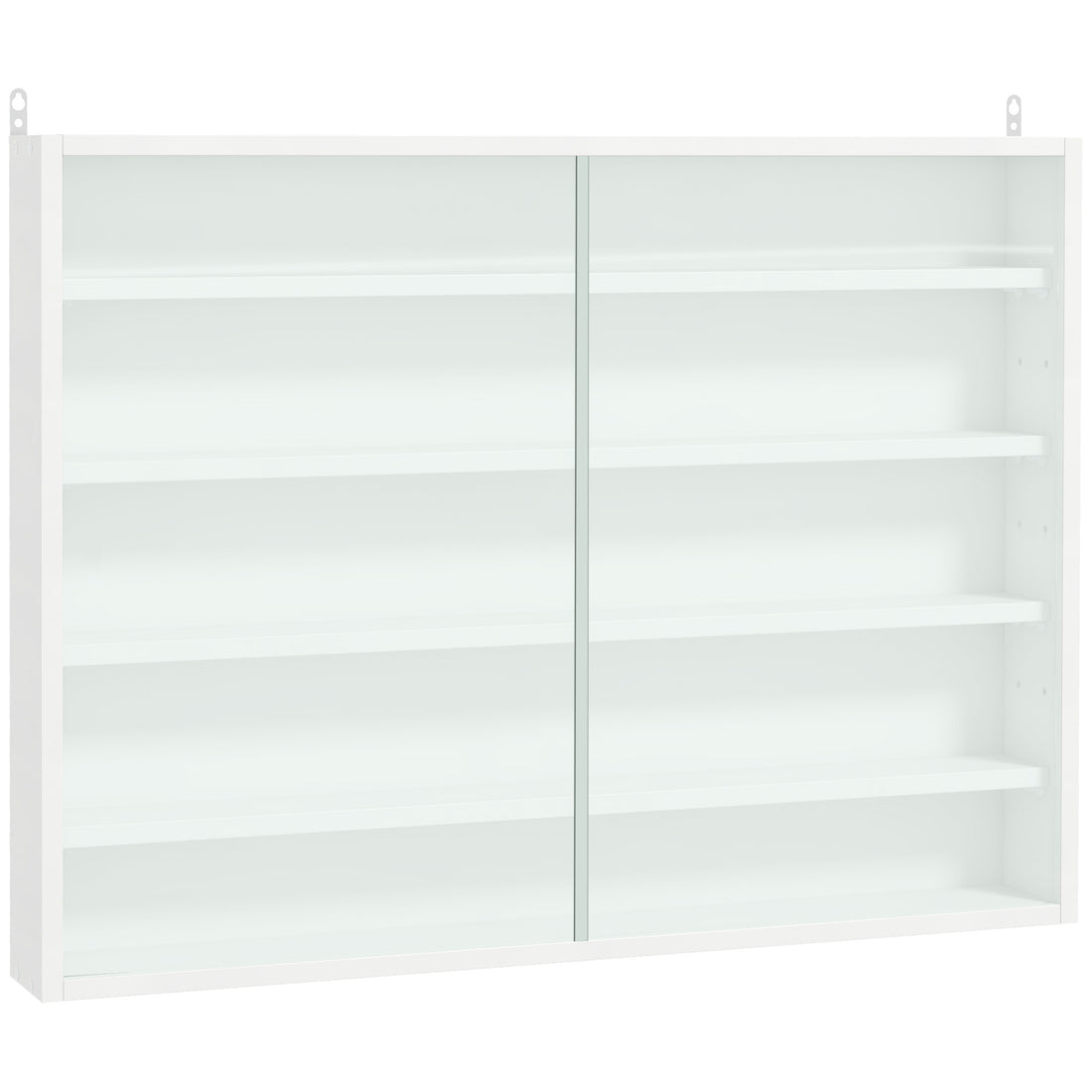 5 Tier Display Cabinet, Glass Display Case With 2 Doors And Adjustable Shelves, Wall Mounted, White White Particle Board