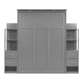 Queen Size Murphy Bed Wall Bed With Shelves, Drawers And Led Lights,Gray Queen Gray Mdf Lvl