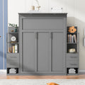 Queen Size Murphy Bed Wall Bed With Shelves, Drawers And Led Lights,Gray Queen Gray Mdf Lvl