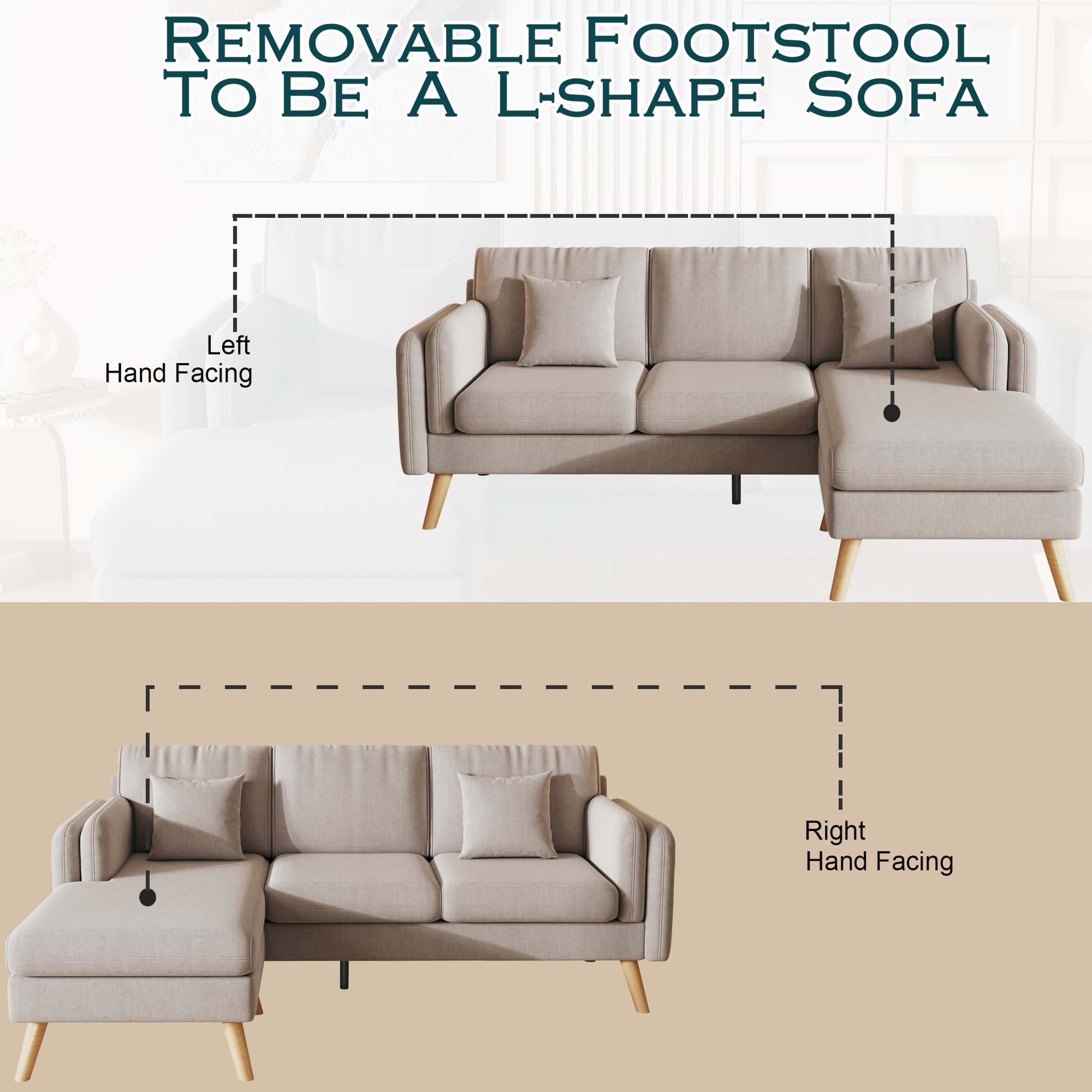 3020 L Shaped Sofa With Footrests Can Be Left And Right Interchangeable Plus Double Armrests 84.6" Light Gray Sofa Suitable For Living Room Apartment Light Grey Fabric