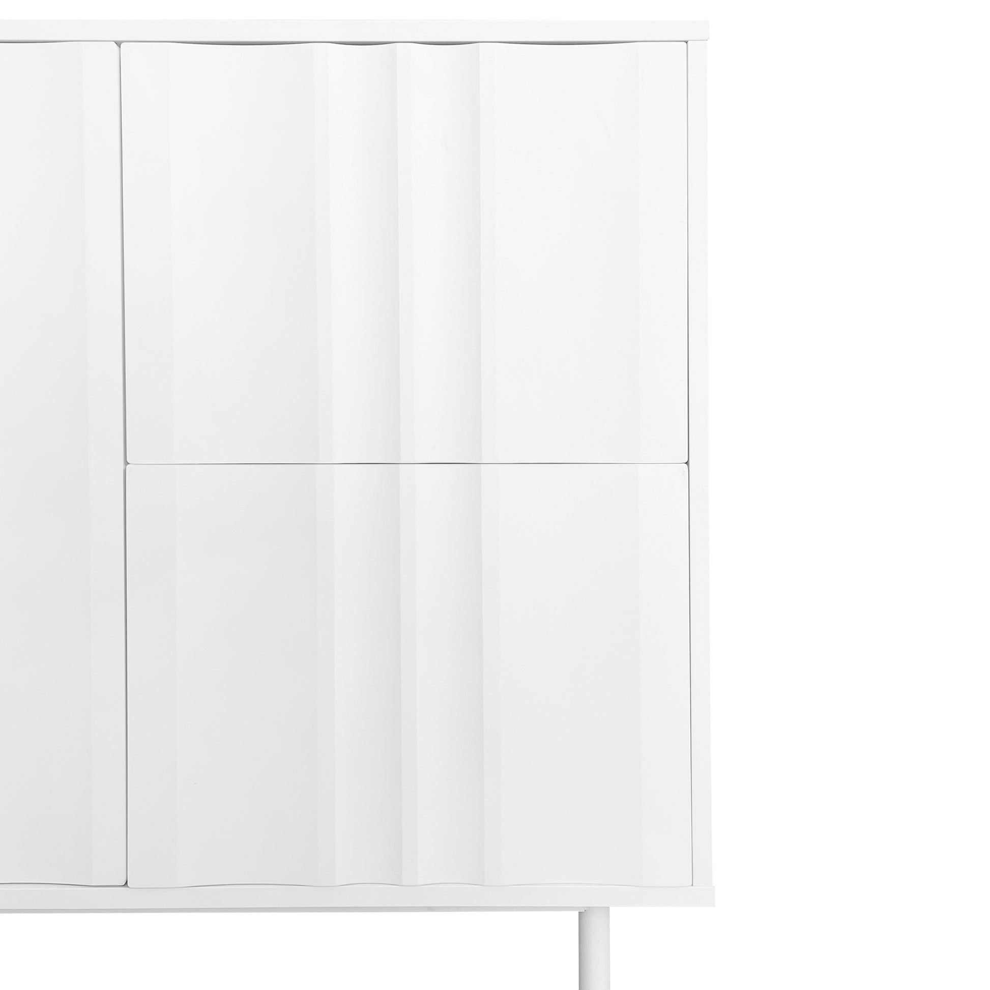 Wave Pattern Storage Cabinet With 2 Doors And 2 Drawers, Adjustable, Suitable For Study,Entrance And Living Room White Mdf