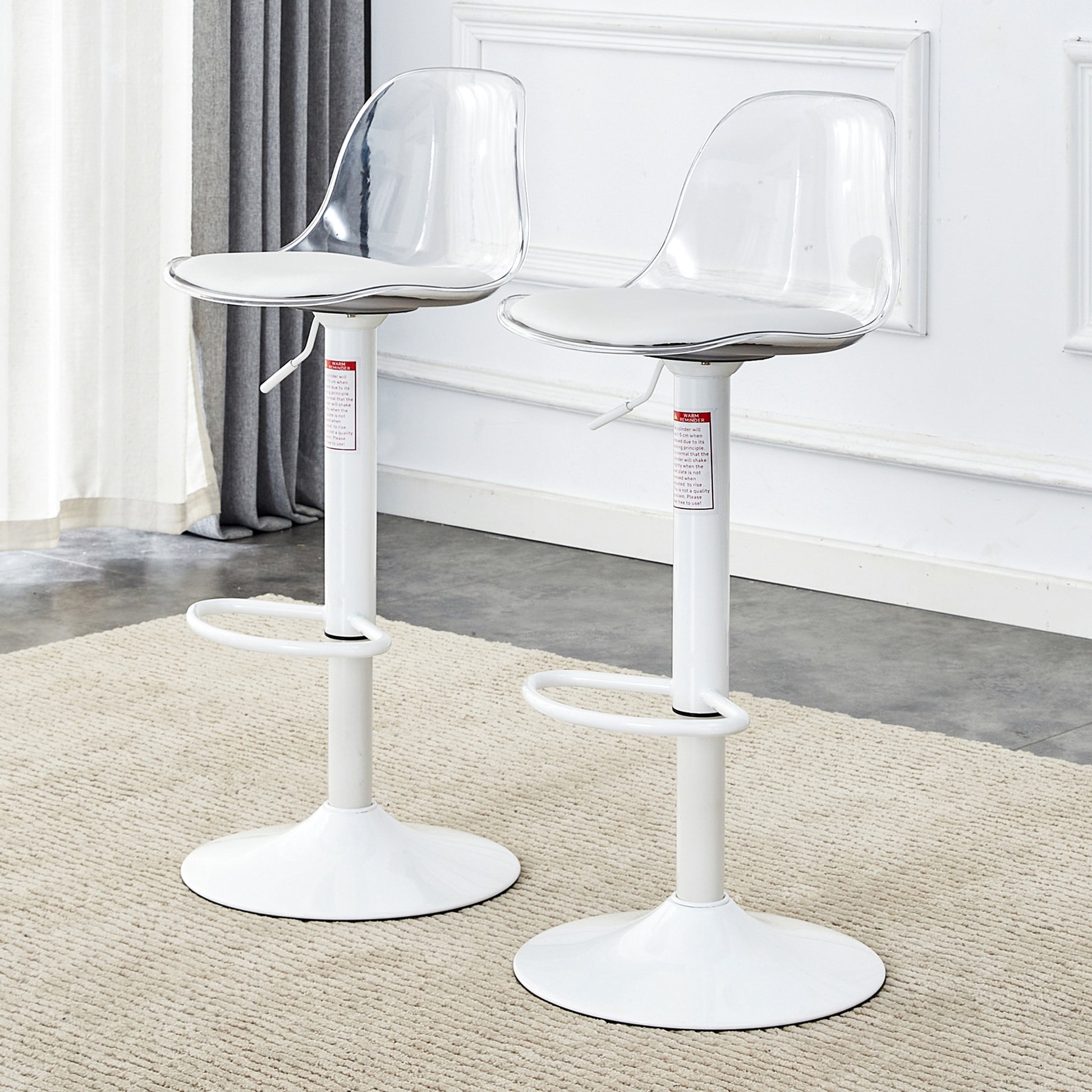 Modern Minimalist Bar Chairs And Bar Stools. Can Rotate 360 And Adjust Lifting. Pet Backrest And Pu Seats. Set Of 2. Suitable For Bars, Restaurants, And Front Desk Cashiers. White Pu