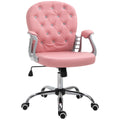 Pu Leather Home Office Chair, Button Tufted Desk Chair With Padded Armrests, Adjustable Height And Swivel Wheels, Pink Pink Faux Leather