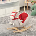 Kids Ride On Rocking Horse Toy, Rocker With Lullaby Song, Hand Puppets & Soft Plush Fabric For Children 18 36 Months, Gray Gray Wood