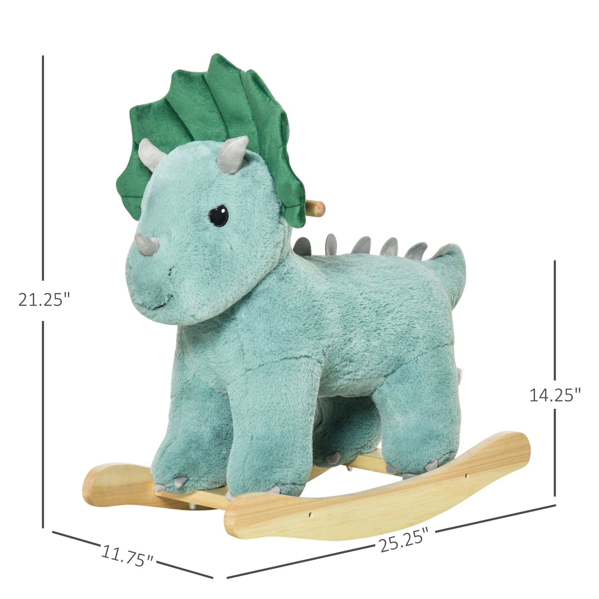 Kids Plush Ride On Rocking Horse Triceratops Shaped Plush Toy Rocker With Realistic Sounds For Child 36 72 Months Dark Green Green Wood