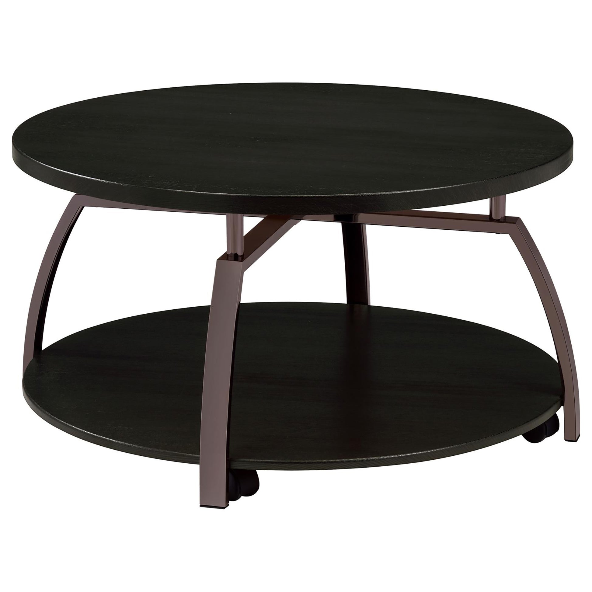 Dark Grey And Black Nickel Round Coffee Table Black Casters Or Wheels Primary Living Space Contemporary,Modern Tabeltop Round Shelves Coffee & End Tables Wood