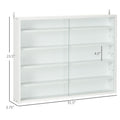 5 Tier Display Cabinet, Glass Display Case With 2 Doors And Adjustable Shelves, Wall Mounted, White White Particle Board