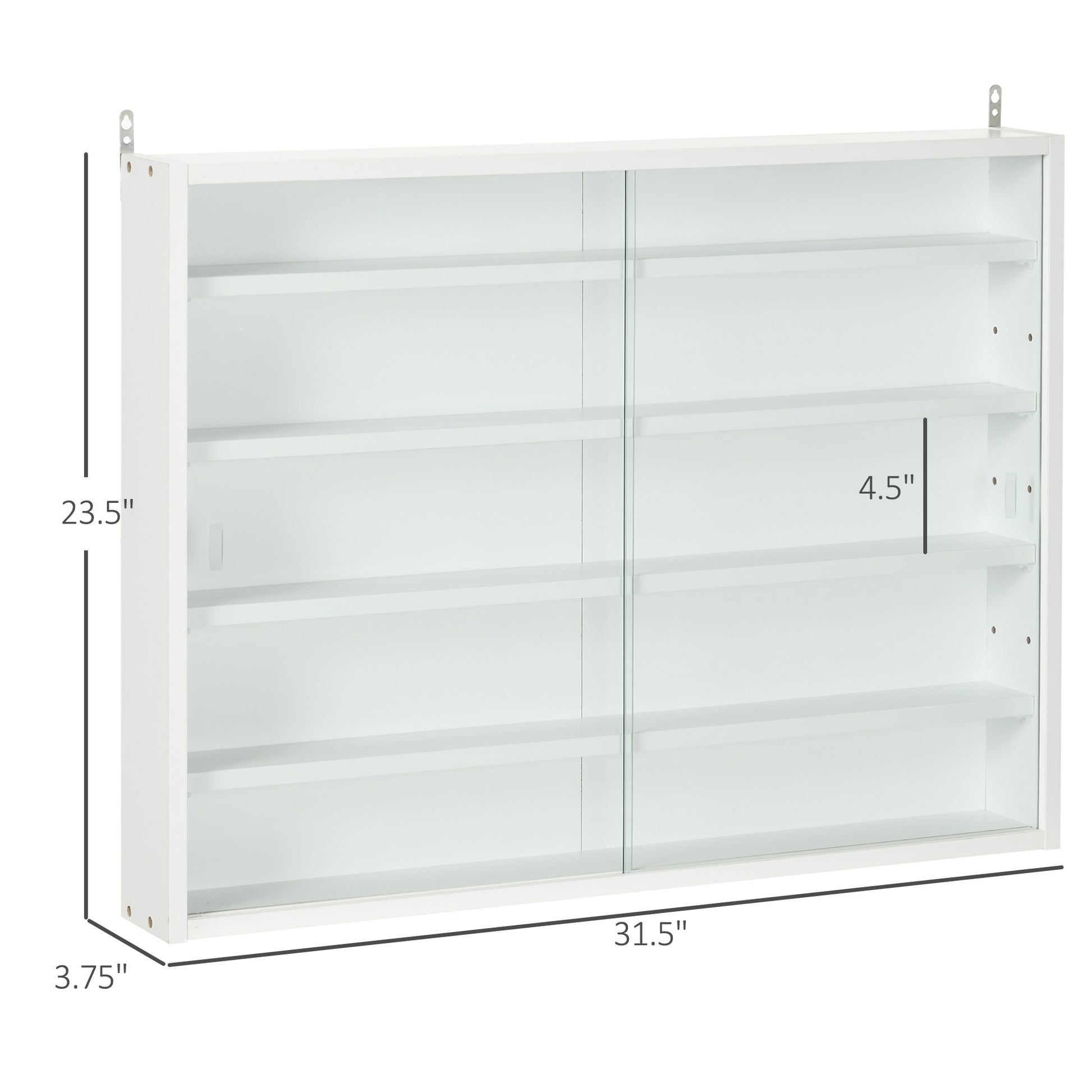 5 Tier Display Cabinet, Glass Display Case With 2 Doors And Adjustable Shelves, Wall Mounted, White White Particle Board