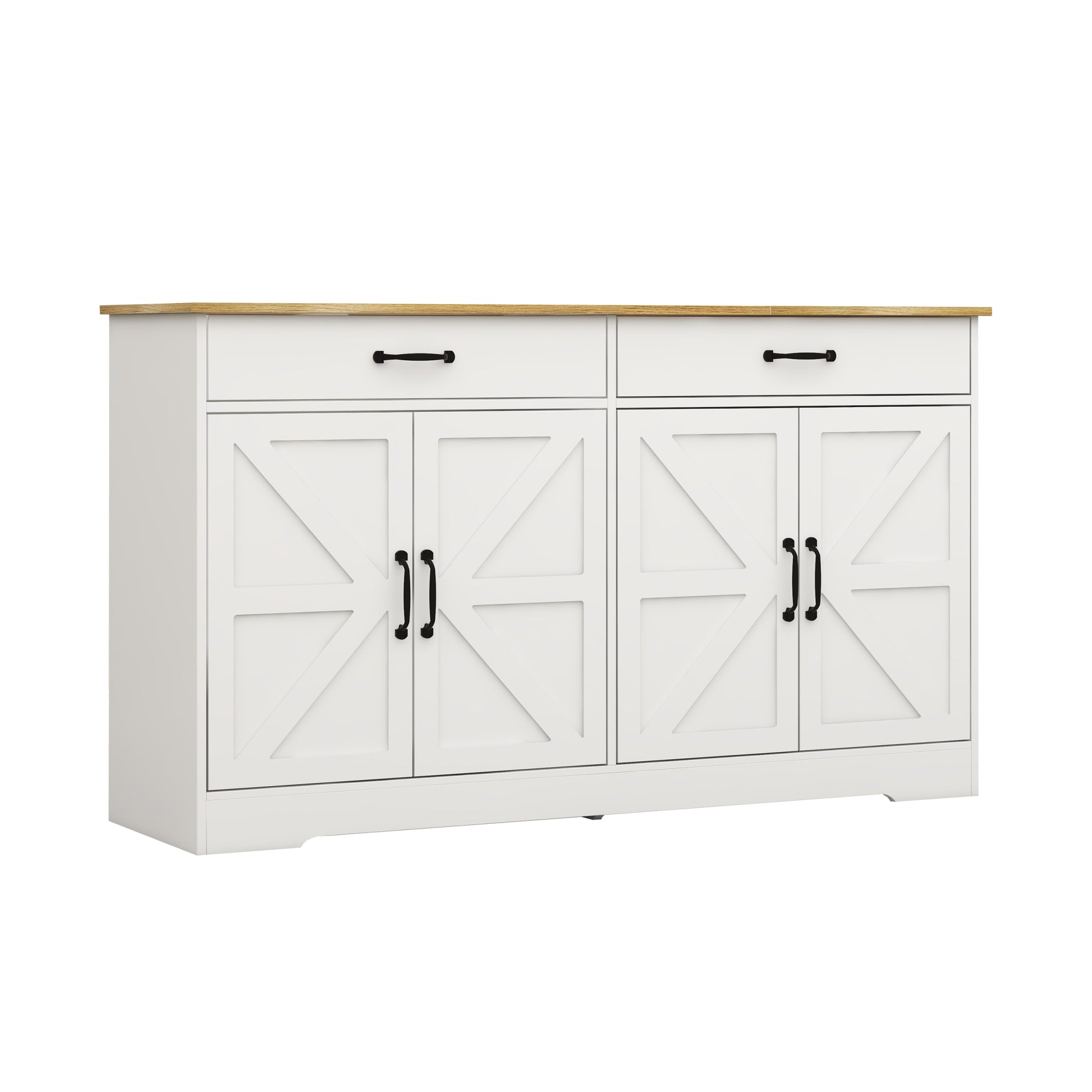 55.91" Large Farmhouse Buffet Cabinet Storage Sideboard With 2 Drawers And 4 Doors For Dining Living Room Kitchen Cupboard White White Mdf