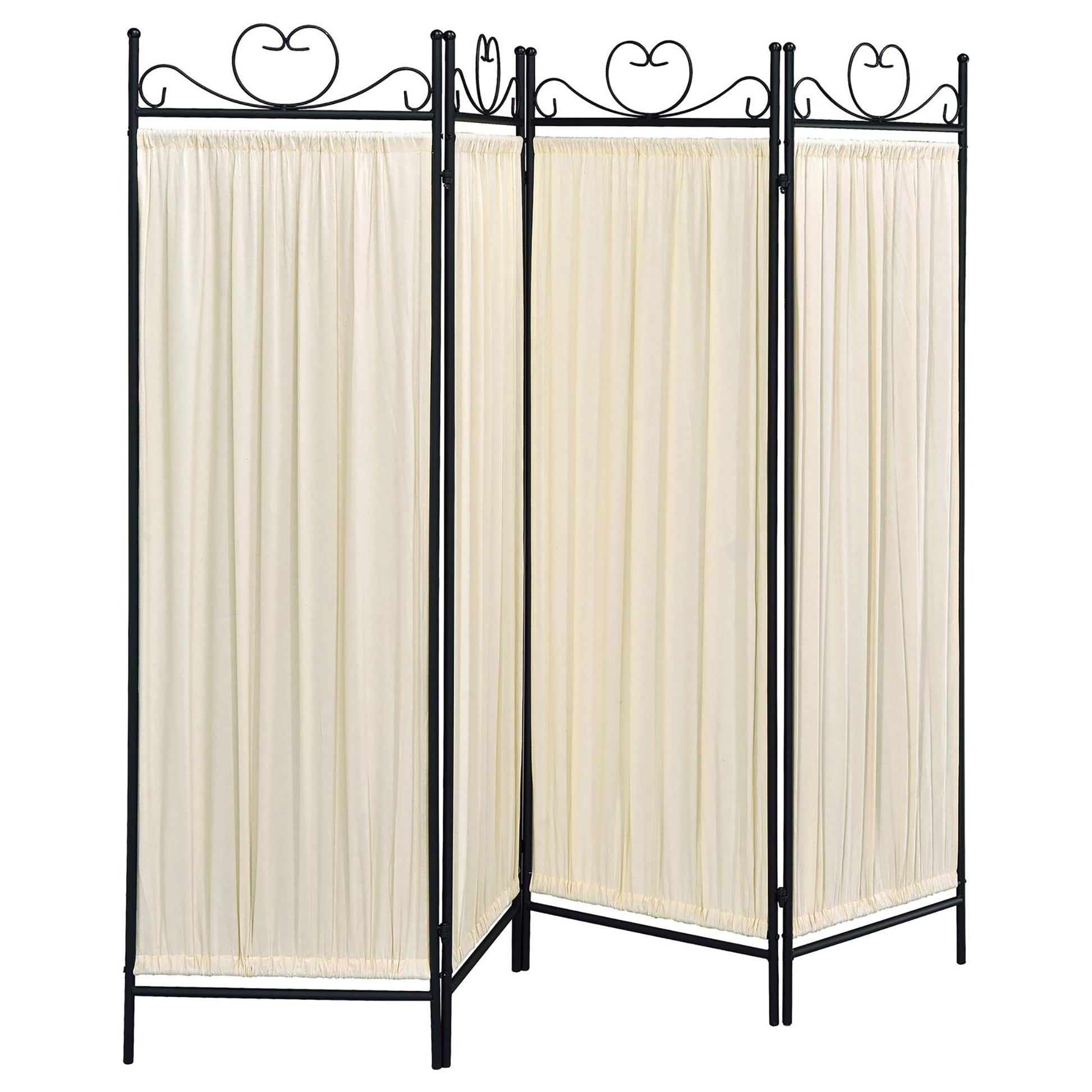 Beige And Black 4 Panel Folding Screen Beige Traditional Metal