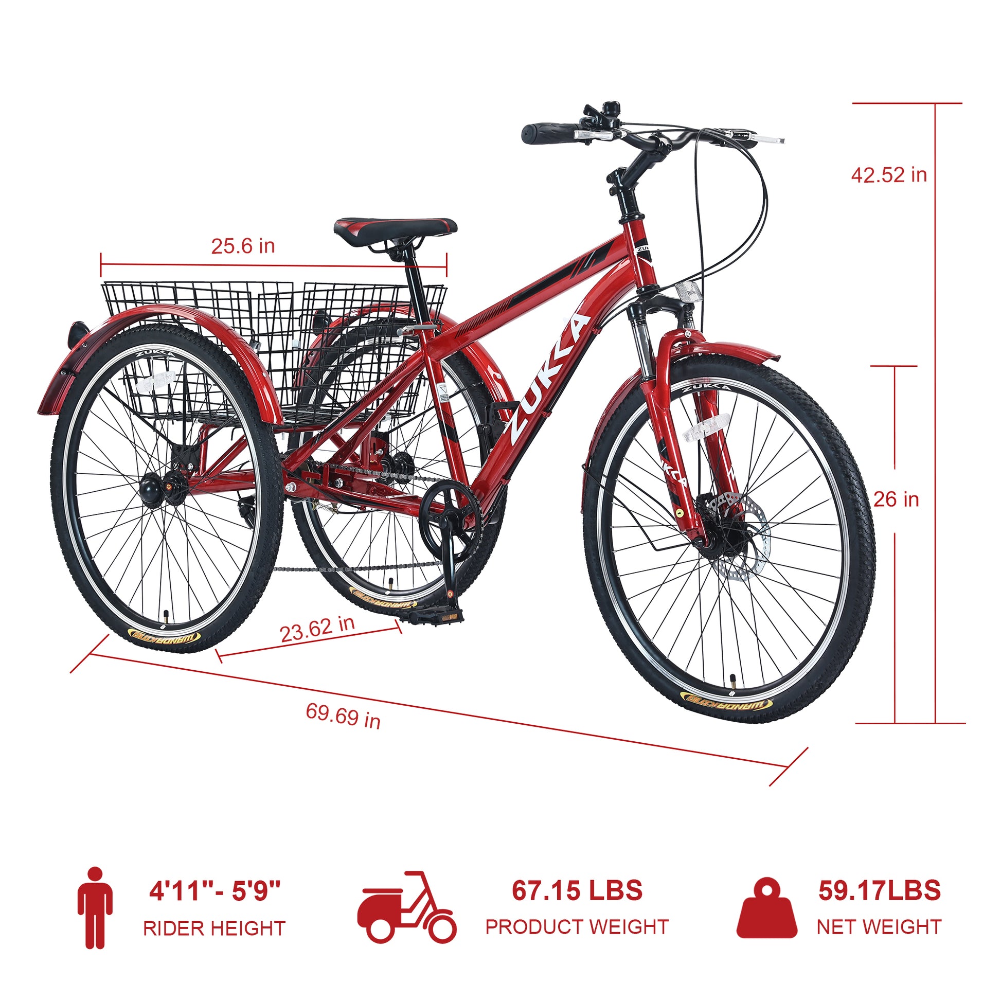 Adult Tricycle Bike,7 Speed Mountain Tricycle,26 Inch 3 Wheels,Comfort