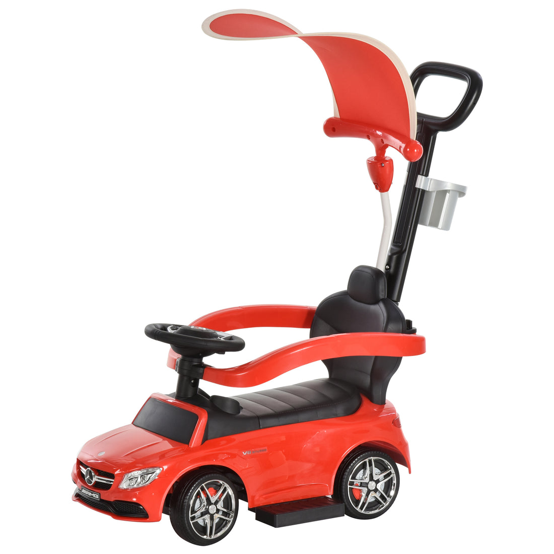 3 In 1 Ride On Push Cars For Toddlers, Stroller Sliding Walking Car With Sun Canopy, Horn, Music, Safety Bar, Cup Holder And Storage, Red Red Polypropylene