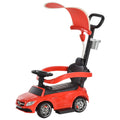 3 In 1 Ride On Push Cars For Toddlers, Stroller Sliding Walking Car With Sun Canopy, Horn, Music, Safety Bar, Cup Holder And Storage, Red Red Polypropylene