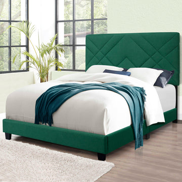 Green Queen Size Bed Frame With Adjustable Headboard Super Affordable No Box Sping Require Box Spring Not Required Queen Green Wood Espresso Bedroom Modern,Shabby Chic,Ultra Modern Rubberwood Adjustable Bedbase Fiber Foam And Polyester Fiber Pad Linen
