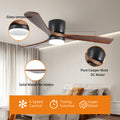 42 Inch Black Wood Ceiling Fans With Lights And Remote, Modern Flush Mount Low Profile Ceiling Fan With Light, 6 Speed, Reversible Dc Motor, For Bedroom Outdoor Farmhouse Patios Black Wood Metal