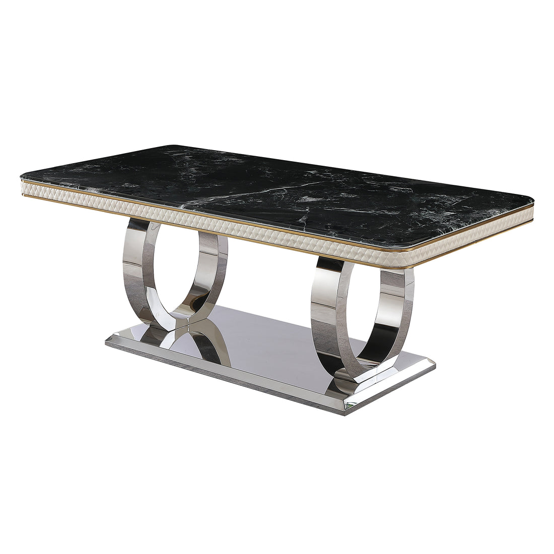 Luxury Modern Dining Table 78.7Inch Black Dining Table With 8 Chairs Faux Marble Dining Table Top With Dual Circle Base Dining Table Only Black Artificial Marble