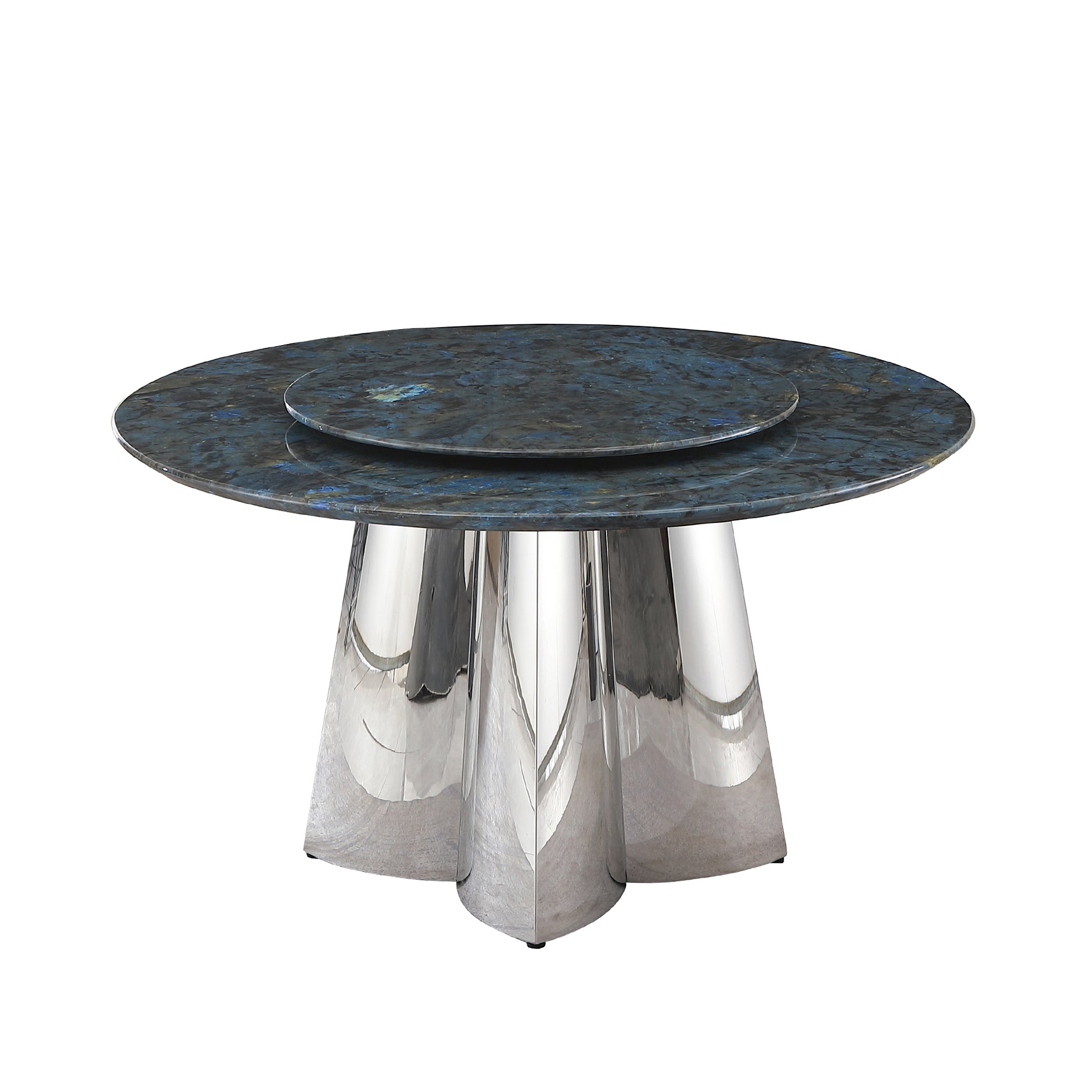 53.3"Modern Sintered Stone Dining Table With 31.5" Round Turntable And Metal Exquisite Pedestal With 6Pcs Chairs Frosty Green Sintered Stone