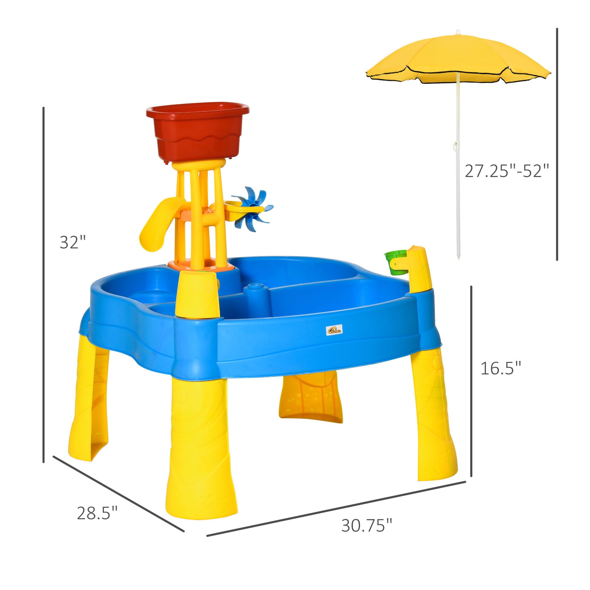 2 In 1 Covered Sandbox Table With Umbrella For Outdoors And Indoors, 25 Piece Sand And Water Table For Toddlers, Little Kids Toys Multicolor Polypropylene