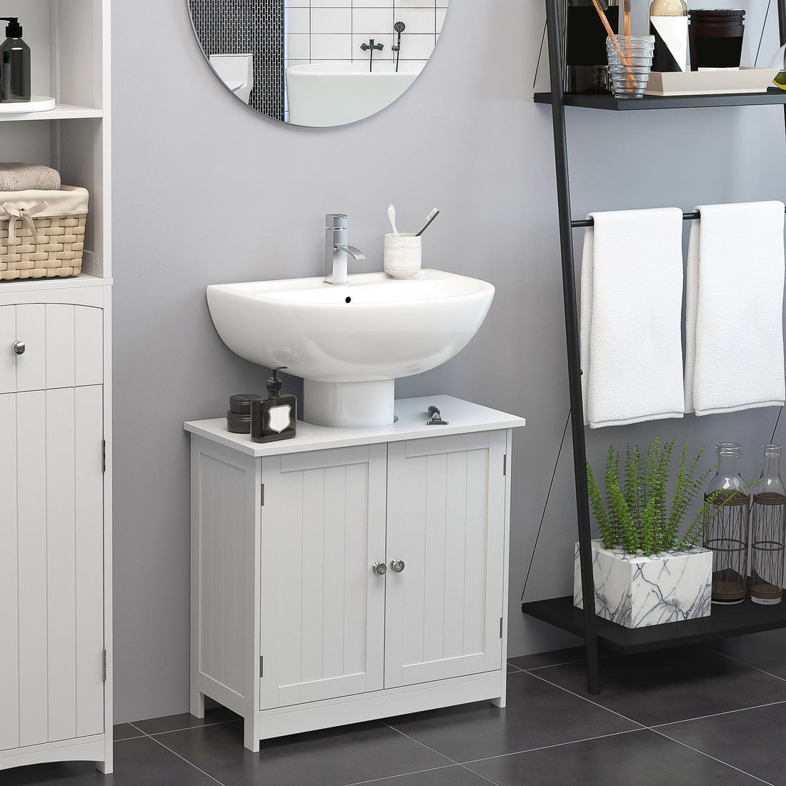 24 Pedestal Sink Bathroom Vanity Cabinet White White Mdf