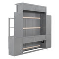 Queen Size Murphy Bed Wall Bed With Shelves, Drawers And Led Lights,Gray Queen Gray Mdf Lvl