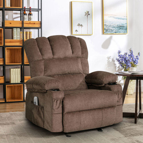 .Recliner Chair Massage Heating sofa with USB brown-brown-manual-handle-primary living