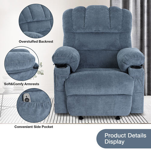 .Recliner Chair Massage Heating sofa with USB blue-soft-foam-fabric