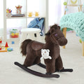 Kids Plush Ride On Rocking Horse With Bear Toy, Children Chair With Soft Plush Toy & Fun Realistic Sounds, Brown Brown Wood