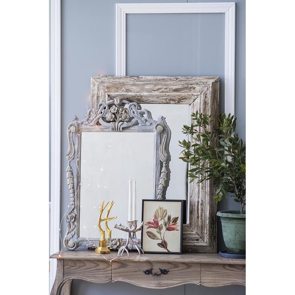 30X2X39" Rectangle Wall Accent Mirror With Distressed Wood Frame Brown Wood