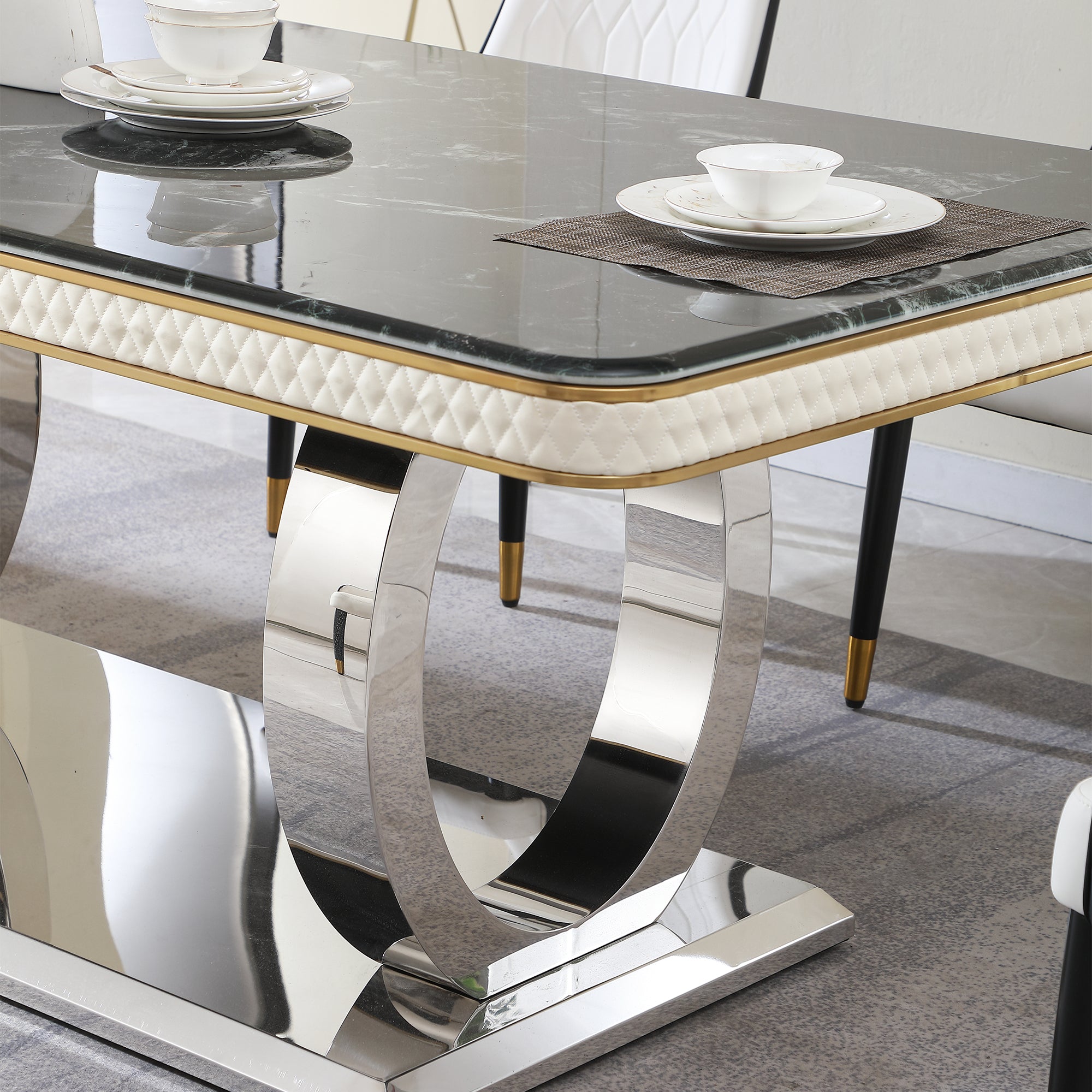 Luxury Modern Dining Table 78.7inch Black Dining Table black-artificial marble