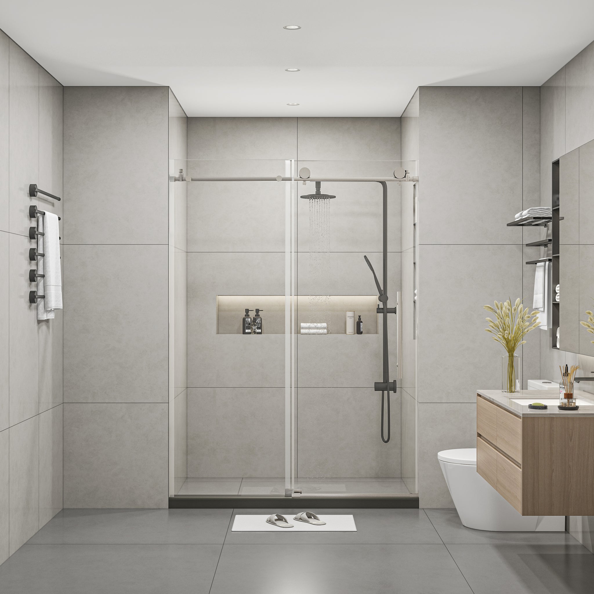 Frameless Shower Doors 60" Width x 76"Height with 3 8" brushed nickel-bathroom-american design-stainless