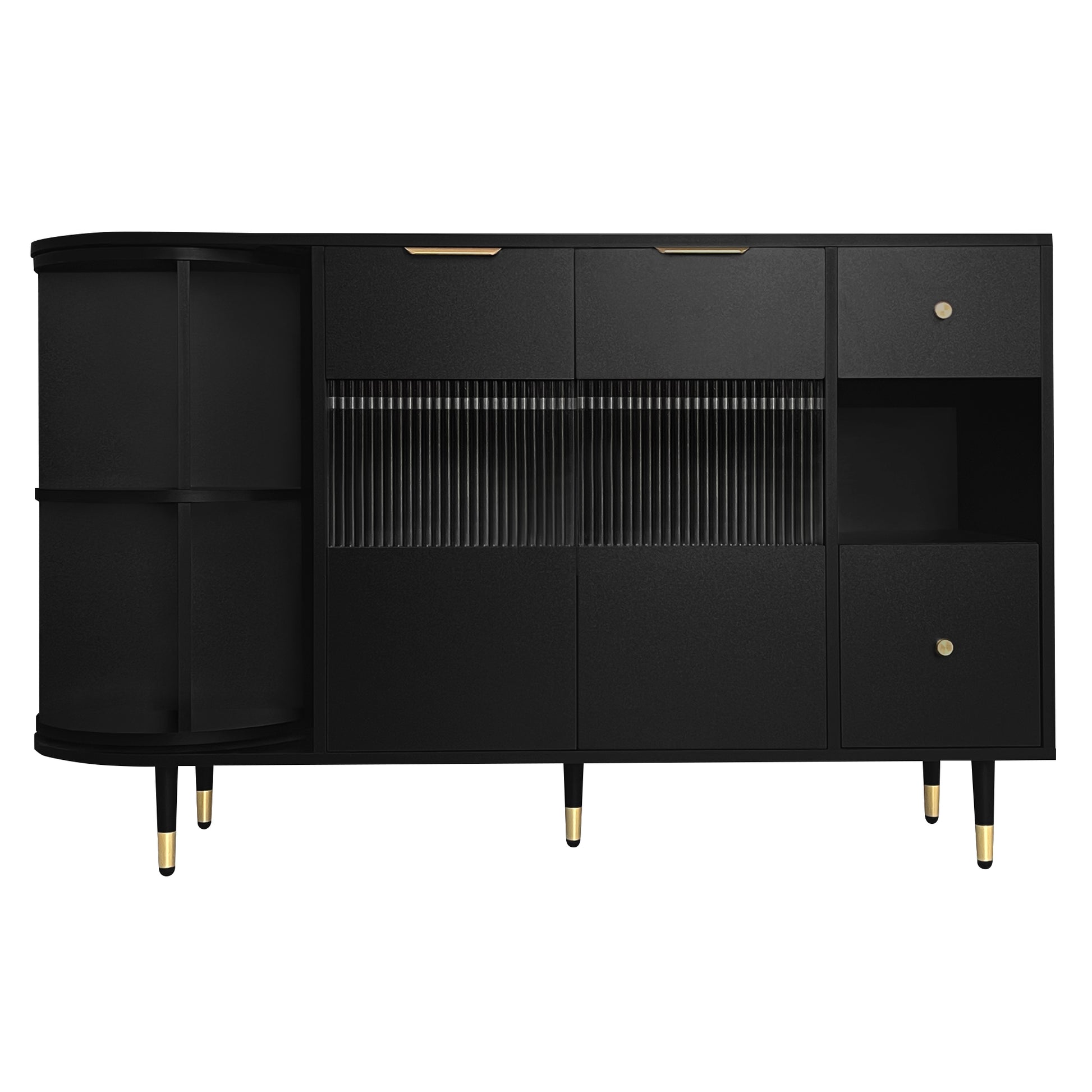 Rotating Storage Cabinet With 2 Doors And 2 Drawers, Suitable For Living Room, Study, And Balcony 1 2 Shelves Black Mdf