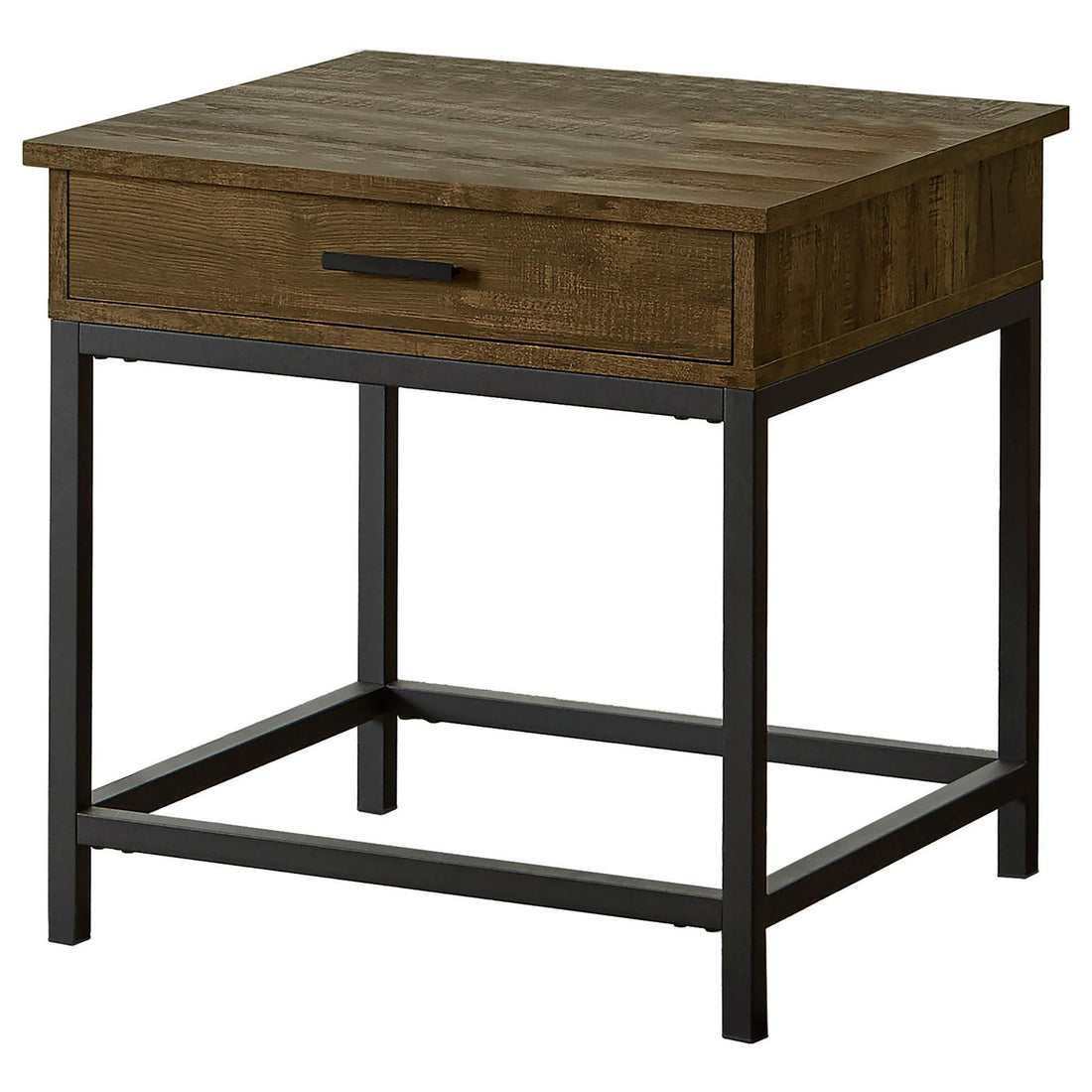 Brown Oak And Sandy Black Square End Table Brown Primary Living Space Industrial Square Drawers Coffee & End Tables Wood