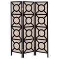 Tan And Cappuccino Circle Pattern 3 Panel Folding Screen Brown Traditional Wood