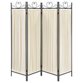 Beige And Black 4 Panel Folding Screen Beige Traditional Metal