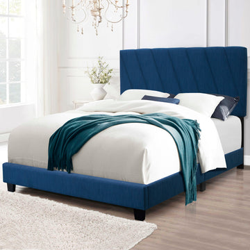 Blue Queen Adjustable Upholstered Bed Modern Minimalist Top Styles Box Spring Not Required Queen Blue Wood Espresso Bedroom Contemporary,Minimalist,Modern,Shabby Chic Rubberwood Adjustable Bedbase Fiber Foam And Polyester Fiber Pad Linen Upholstered