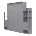 Queen Size Murphy Bed Wall Bed With Shelves, Drawers And Led Lights,Gray Queen Gray Mdf Lvl