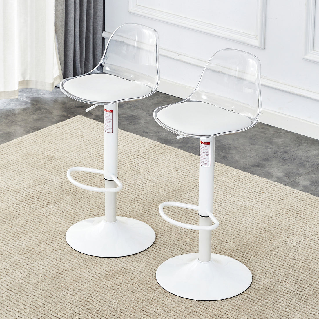 Modern Minimalist Bar Chairs And Bar Stools. Can Rotate 360 And Adjust Lifting. Pet Backrest And Pu Seats. Set Of 2. Suitable For Bars, Restaurants, And Front Desk Cashiers. White Pu