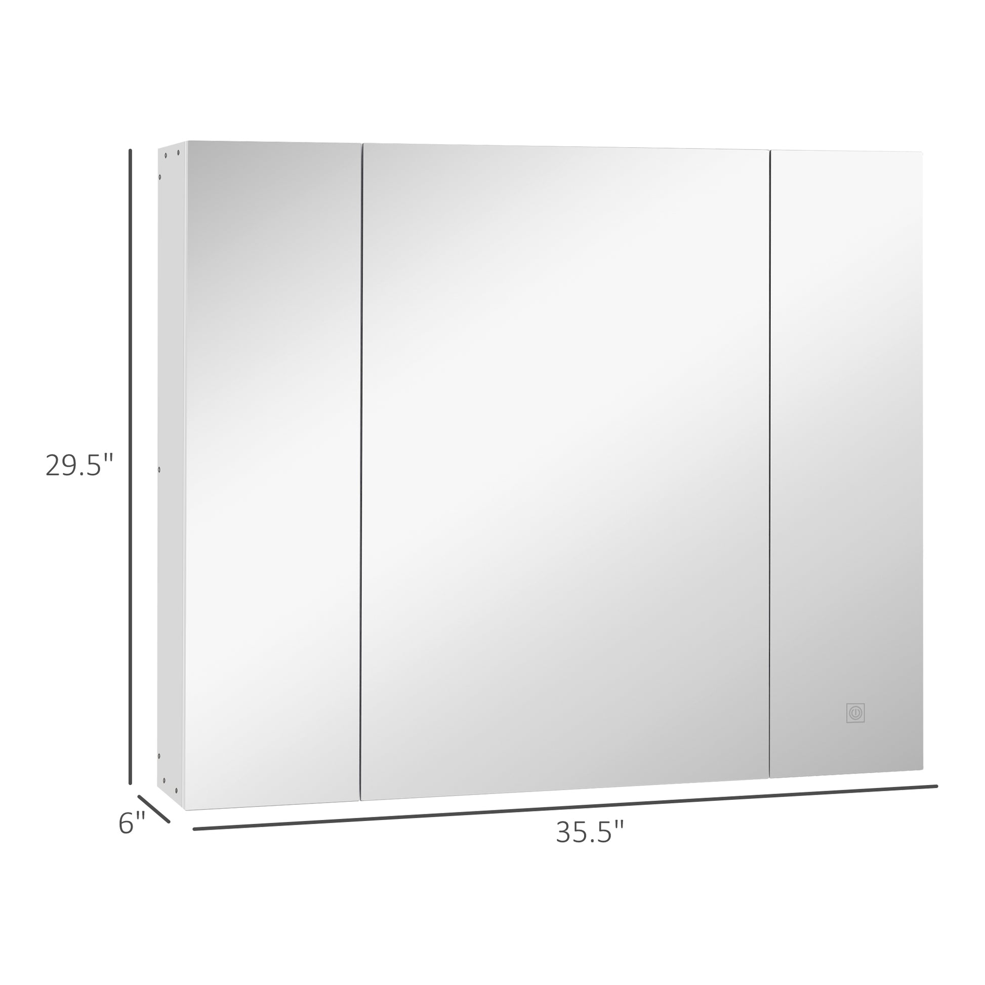 Kleankin Led Medicine Cabinet, 35.5 X 29.5" Wall Mounted Bathroom Vanity Mirror Organizer With Dimmer Touch Switch, Three Doors, And Usb Charged, White White Mdf