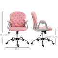 Pu Leather Home Office Chair, Button Tufted Desk Chair With Padded Armrests, Adjustable Height And Swivel Wheels, Pink Pink Faux Leather