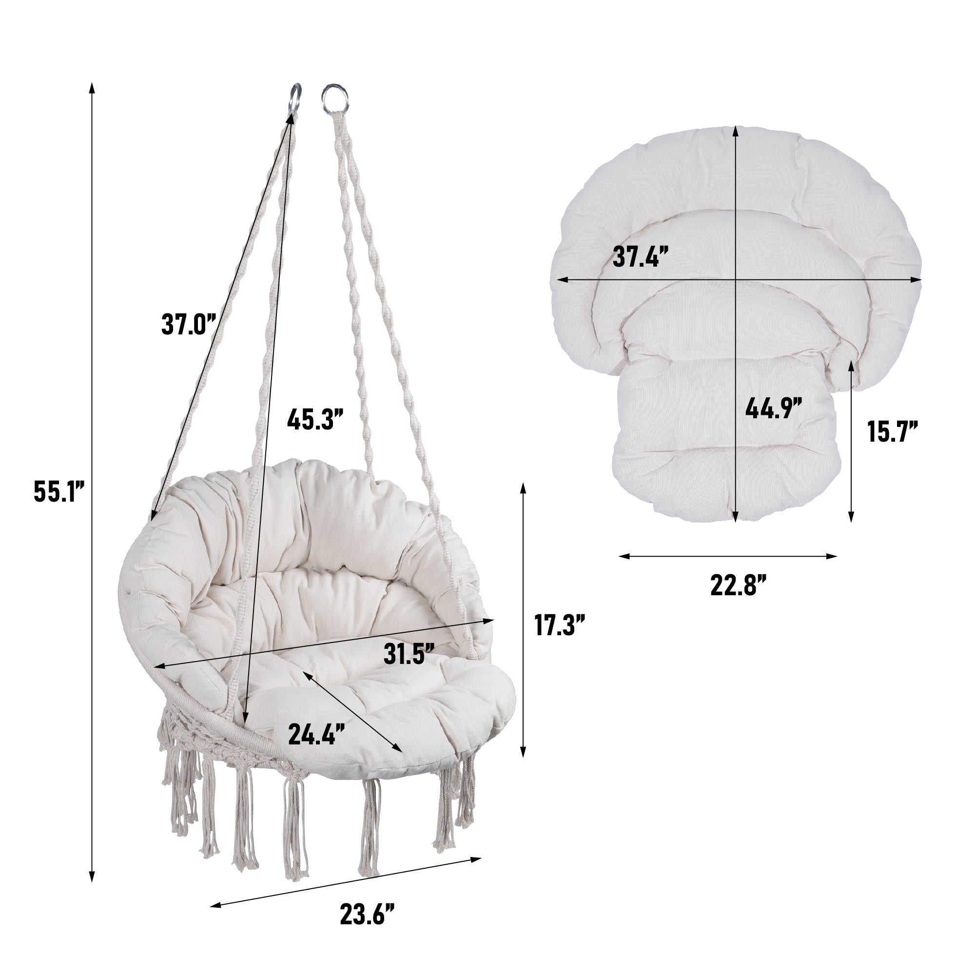 Hammock Chair Macrame Swing Max 330 Lbs Hanging Cotton beige-cotton
