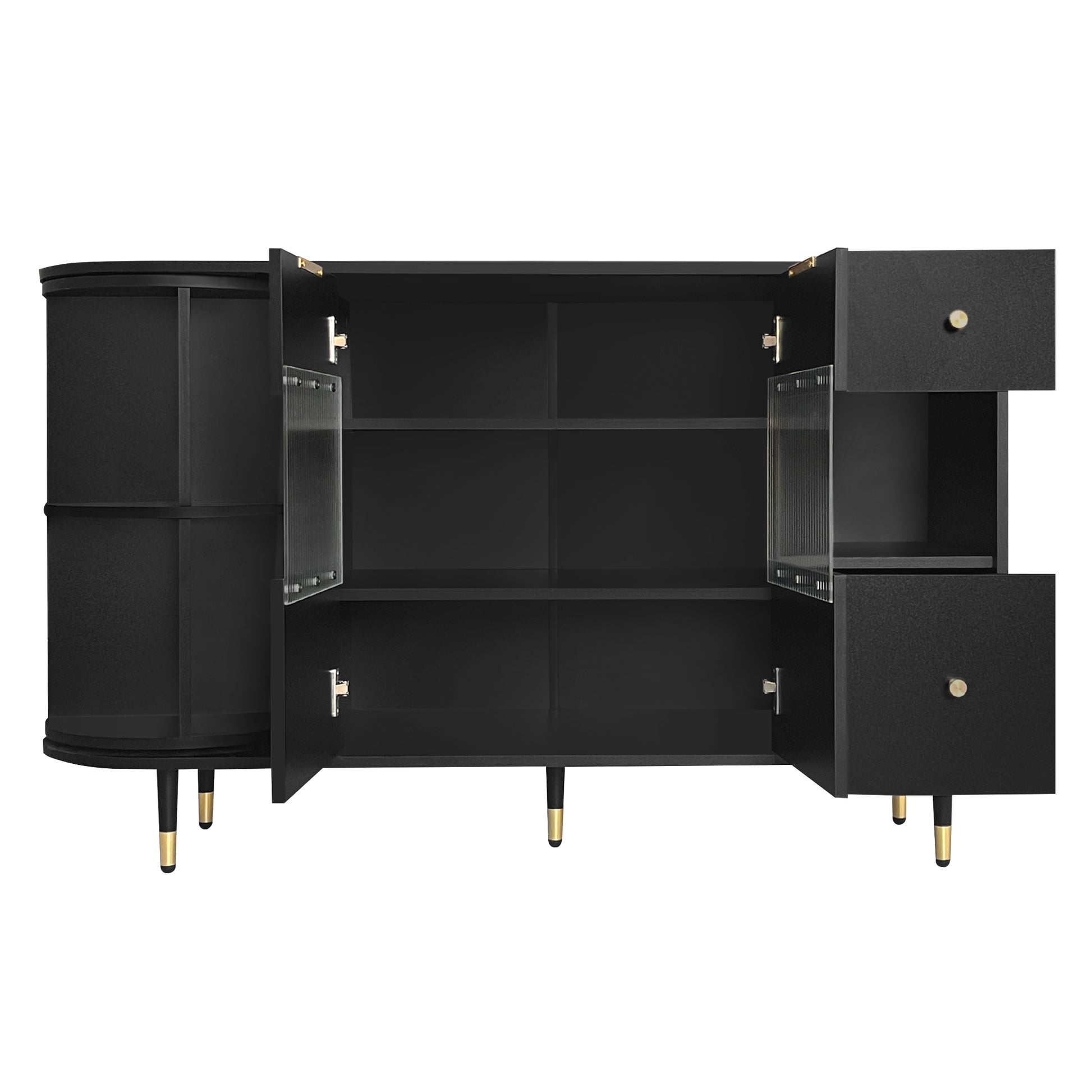 Rotating Storage Cabinet With 2 Doors And 2 Drawers, Suitable For Living Room, Study, And Balcony 1 2 Shelves Black Mdf