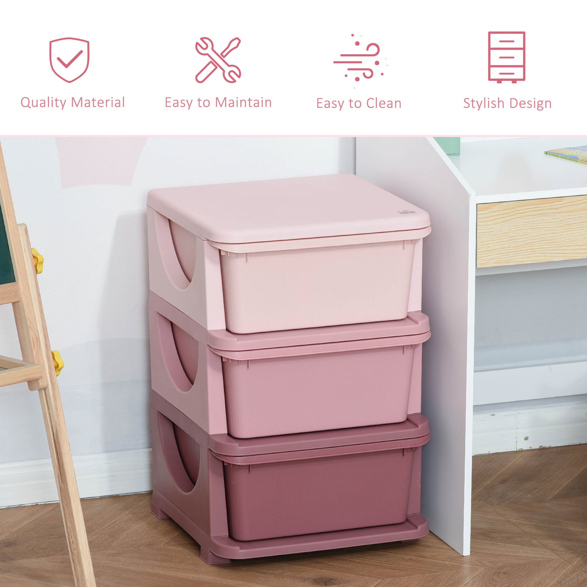 3 Tier Kids Storage Unit Dresser Tower With Drawers Chest Toy Organizer For Bedroom Nursery Kindergarten Living Room For Boys Girls Toddlers, Pink Pink Polypropylene