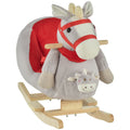 Kids Ride On Rocking Horse Toy, Rocker With Lullaby Song, Hand Puppets & Soft Plush Fabric For Children 18 36 Months, Gray Gray Wood