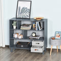 3 Tier Child Bookcase Open Shelves Cabinet Floor Standing Cube Storage Organizer With Drawers Grey Gray Mdf